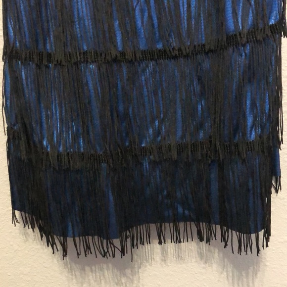 20s Flapper dress One size Fits most shimmery blue with black fringe sequin EUC - Picture 5 of 9